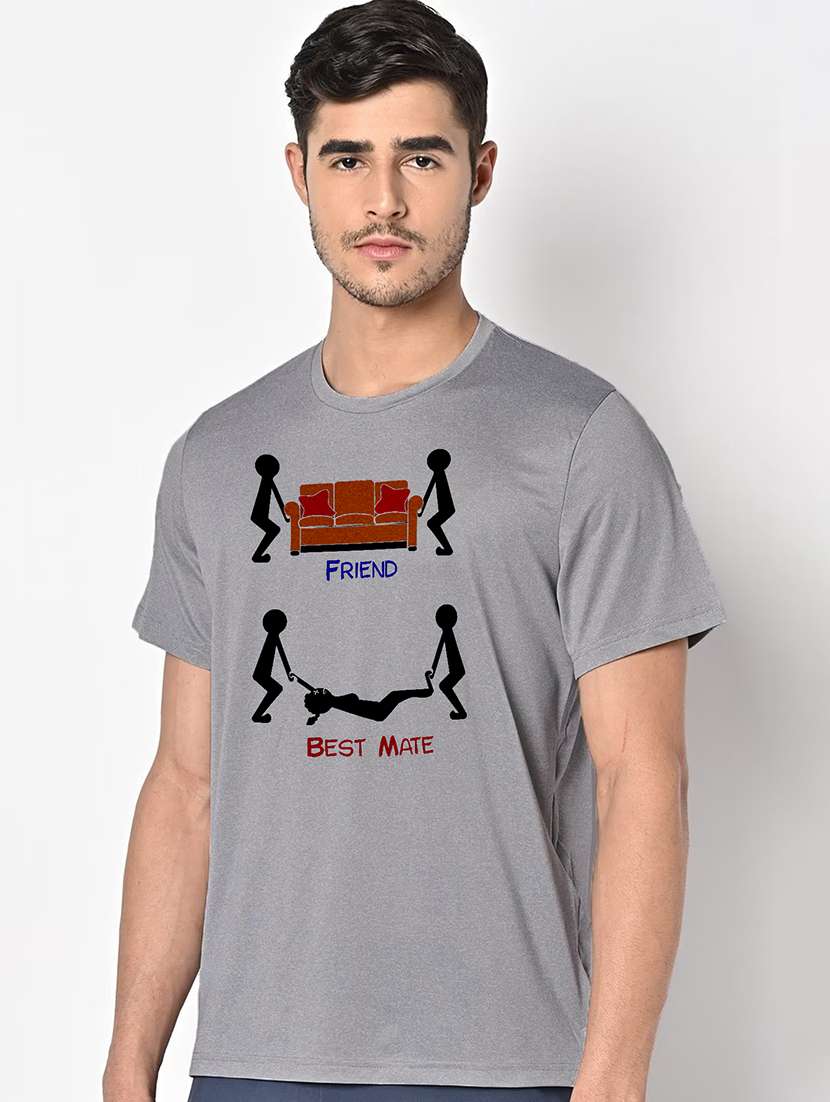 men grey round neck regular fit t-shirt - 21842309 -  Standard Image - 1