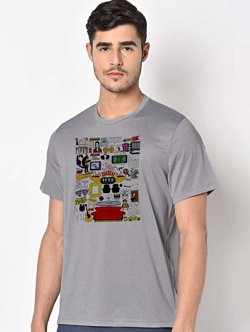 men grey round neck regular fit t-shirt - 21842312 -  Standard Image - 1