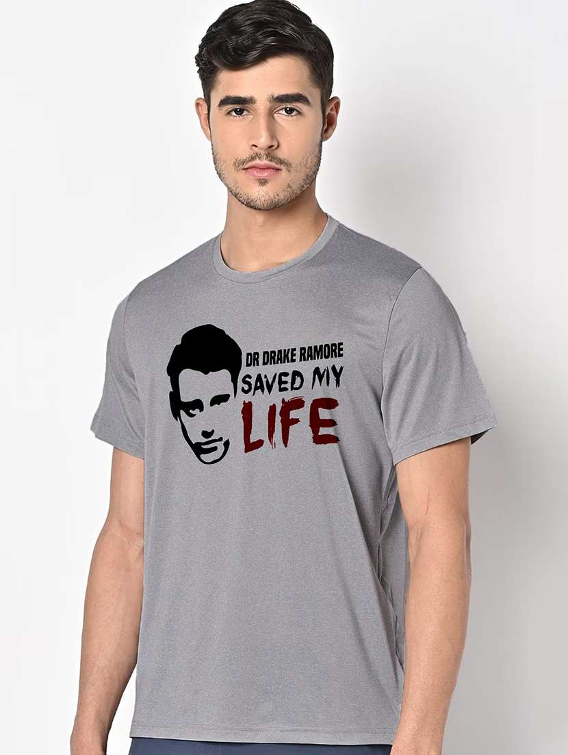 men grey round neck regular fit t-shirt - 21842319 - Standard Image - 1