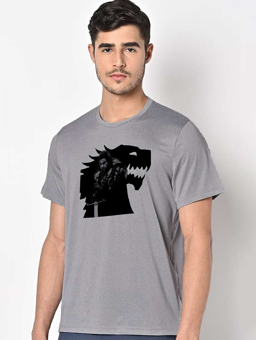 men grey round neck regular fit t-shirt - 21842348 - Standard Image - 1