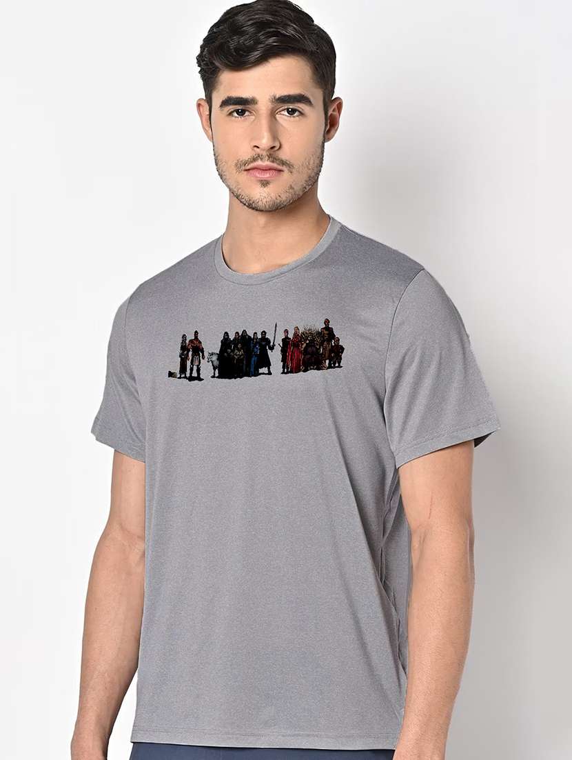 men grey round neck regular fit t-shirt - 21842355 -  Standard Image - 1