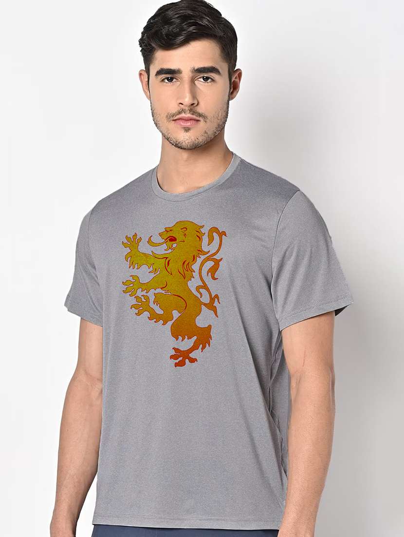 men grey round neck regular fit t-shirt - 21842362 -  Standard Image - 1