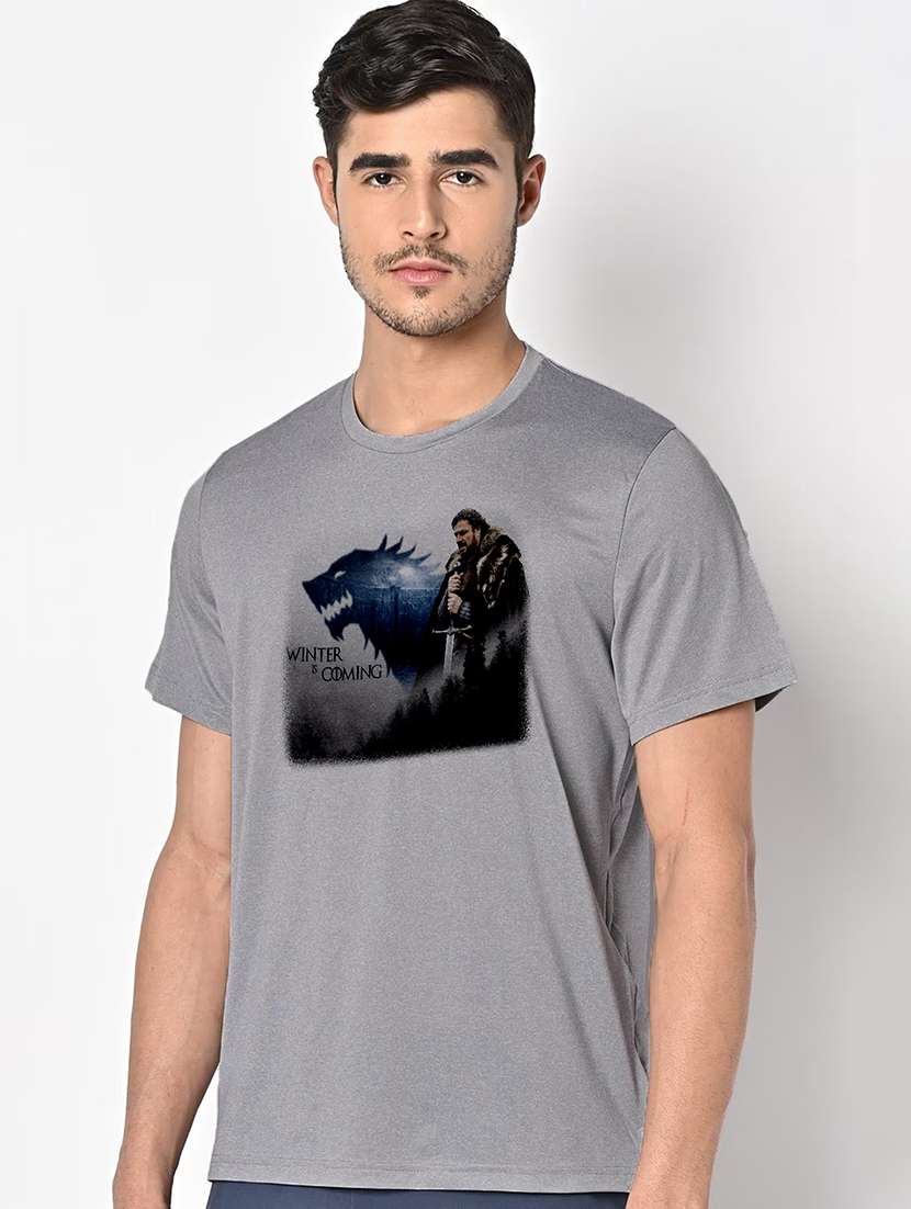 men grey round neck regular fit t-shirt - 21842365 -  Standard Image - 1