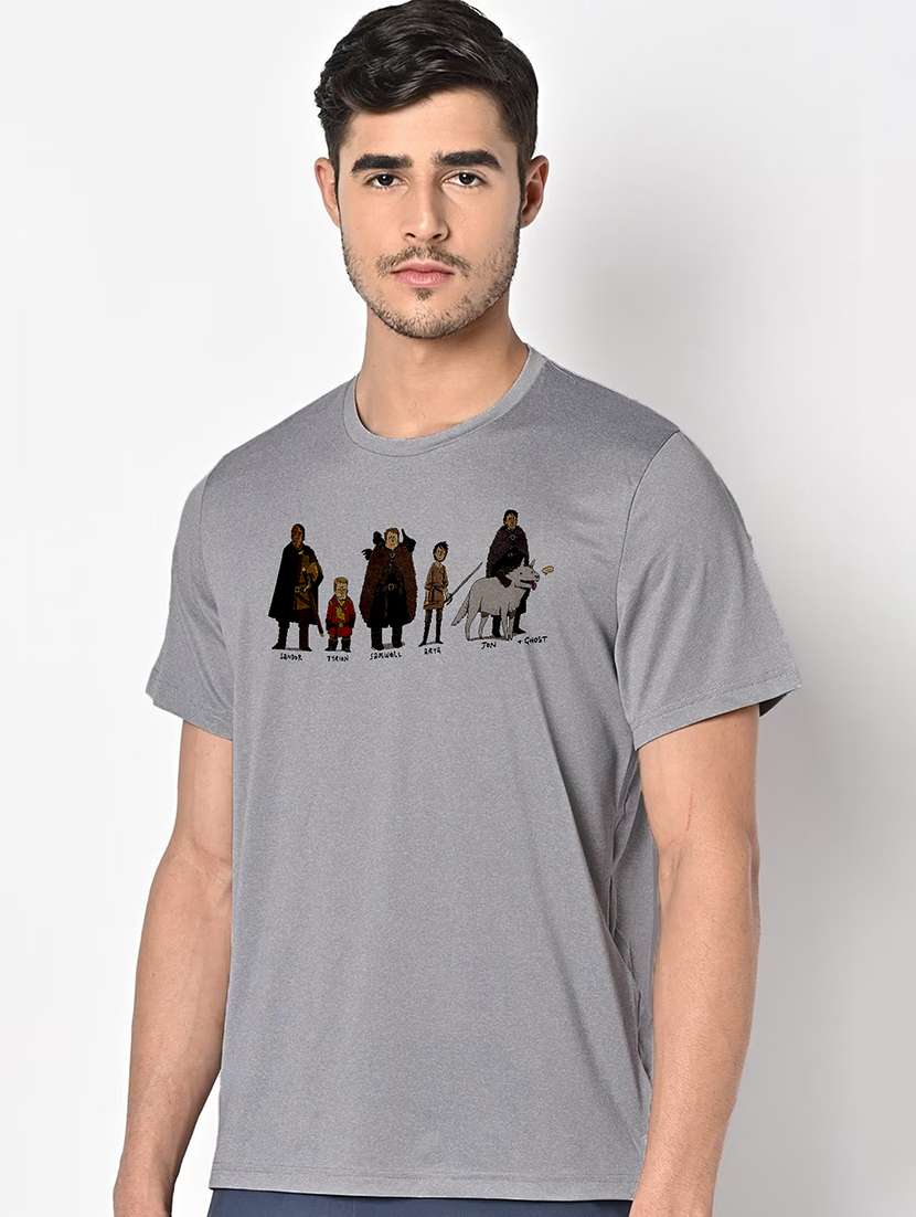 men grey round neck regular fit t-shirt - 21842366 -  Standard Image - 1