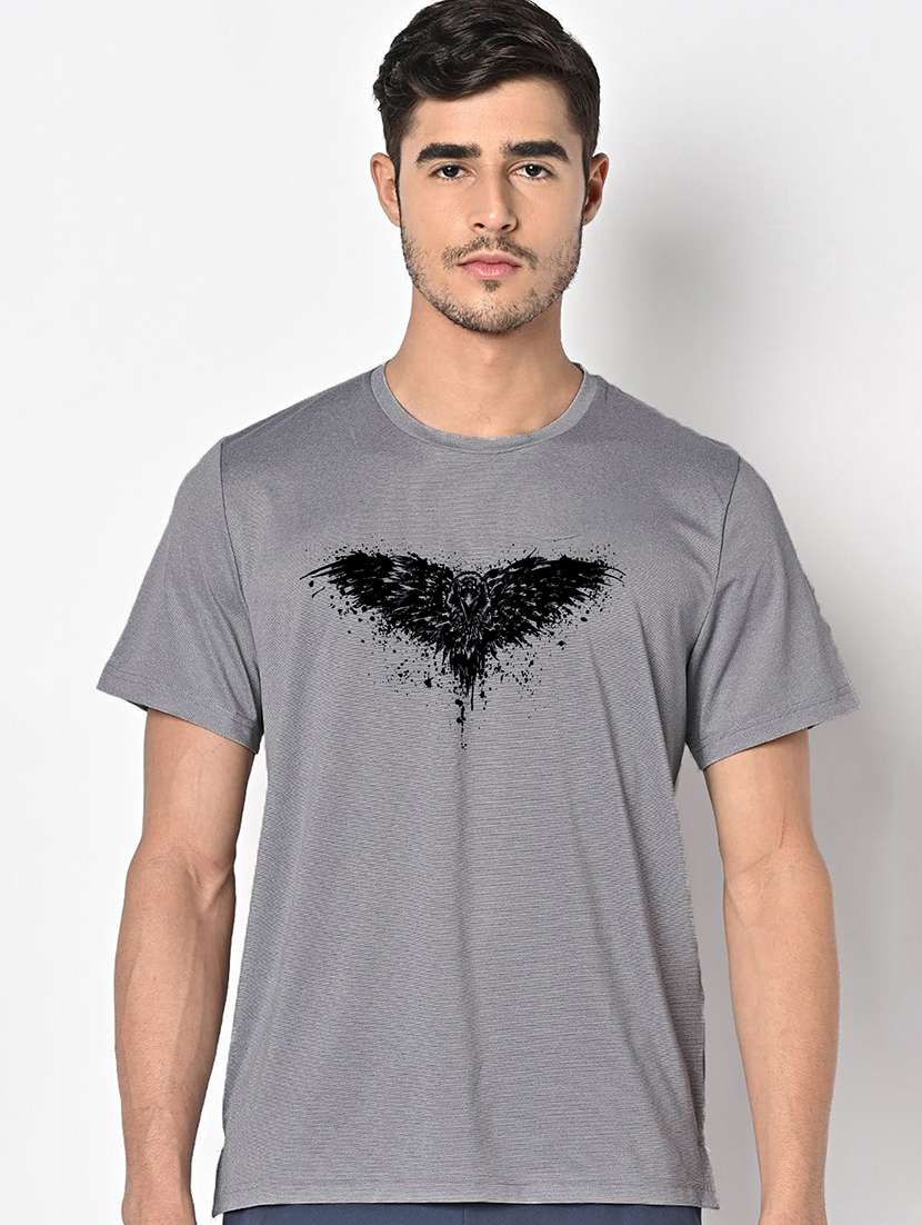 men grey round neck regular fit t-shirt