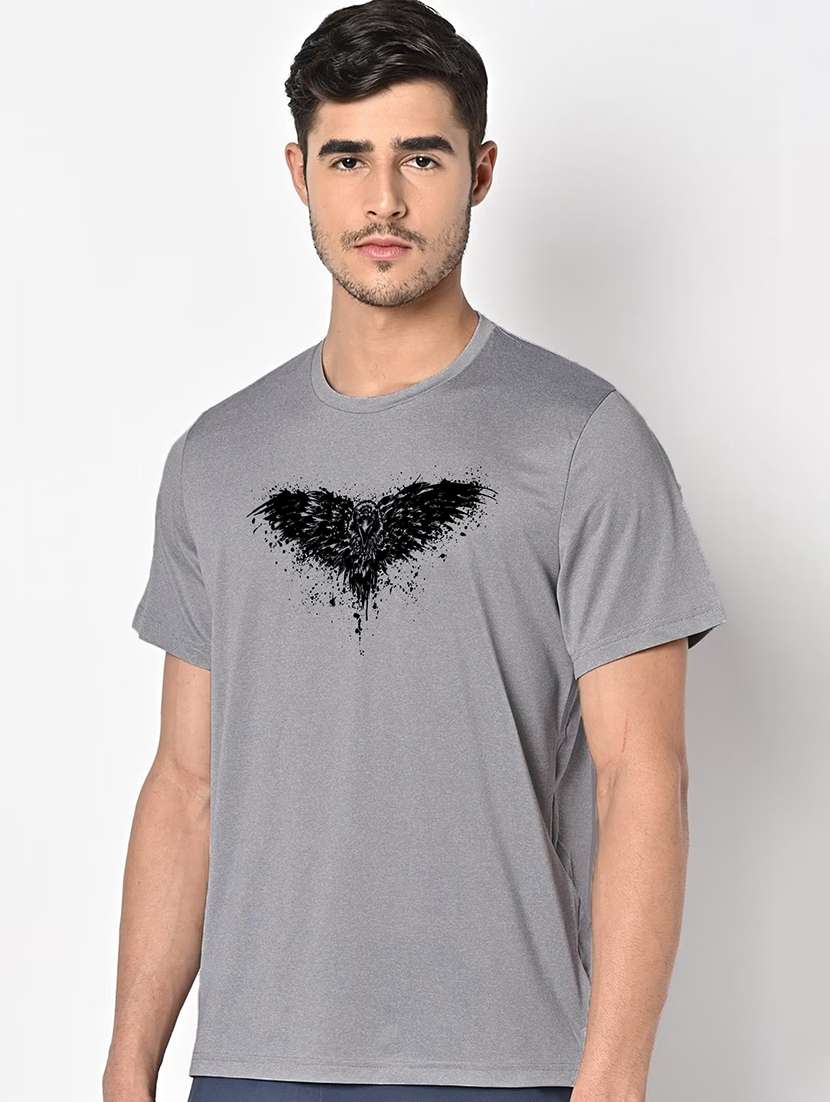 men grey round neck regular fit t-shirt - 21842371 -  Standard Image - 1