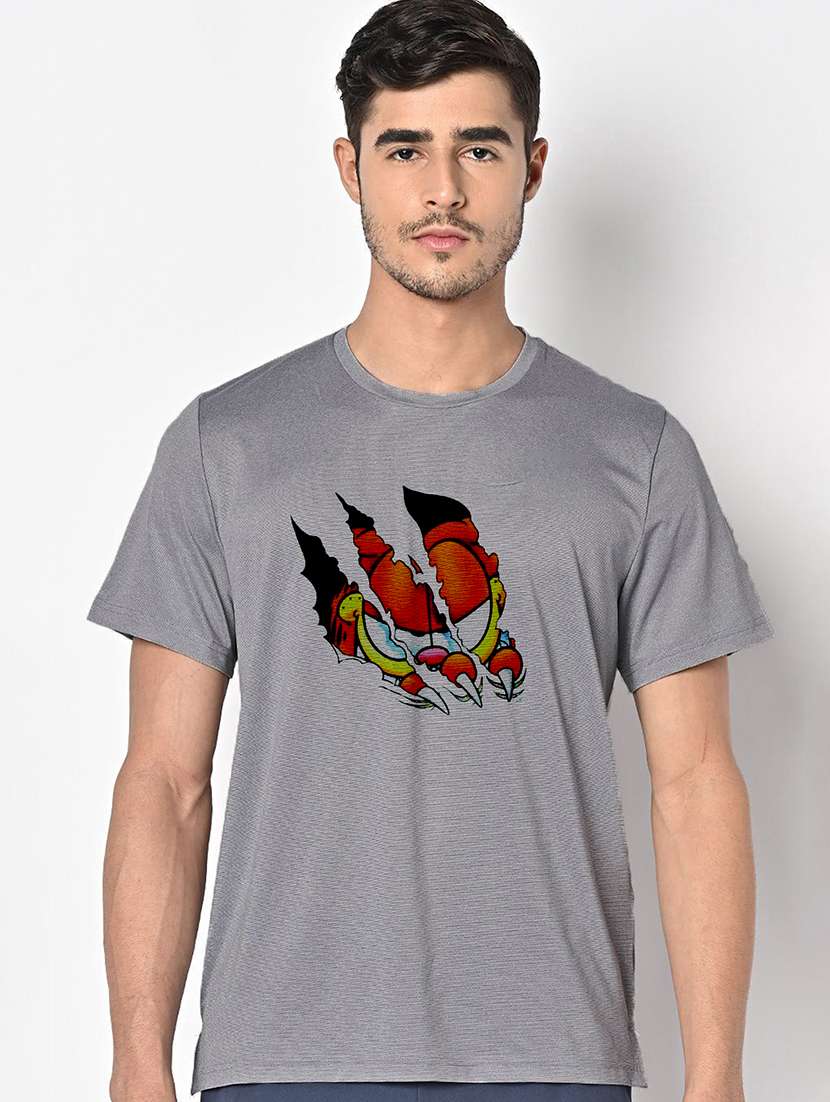 men grey round neck regular fit t-shirt