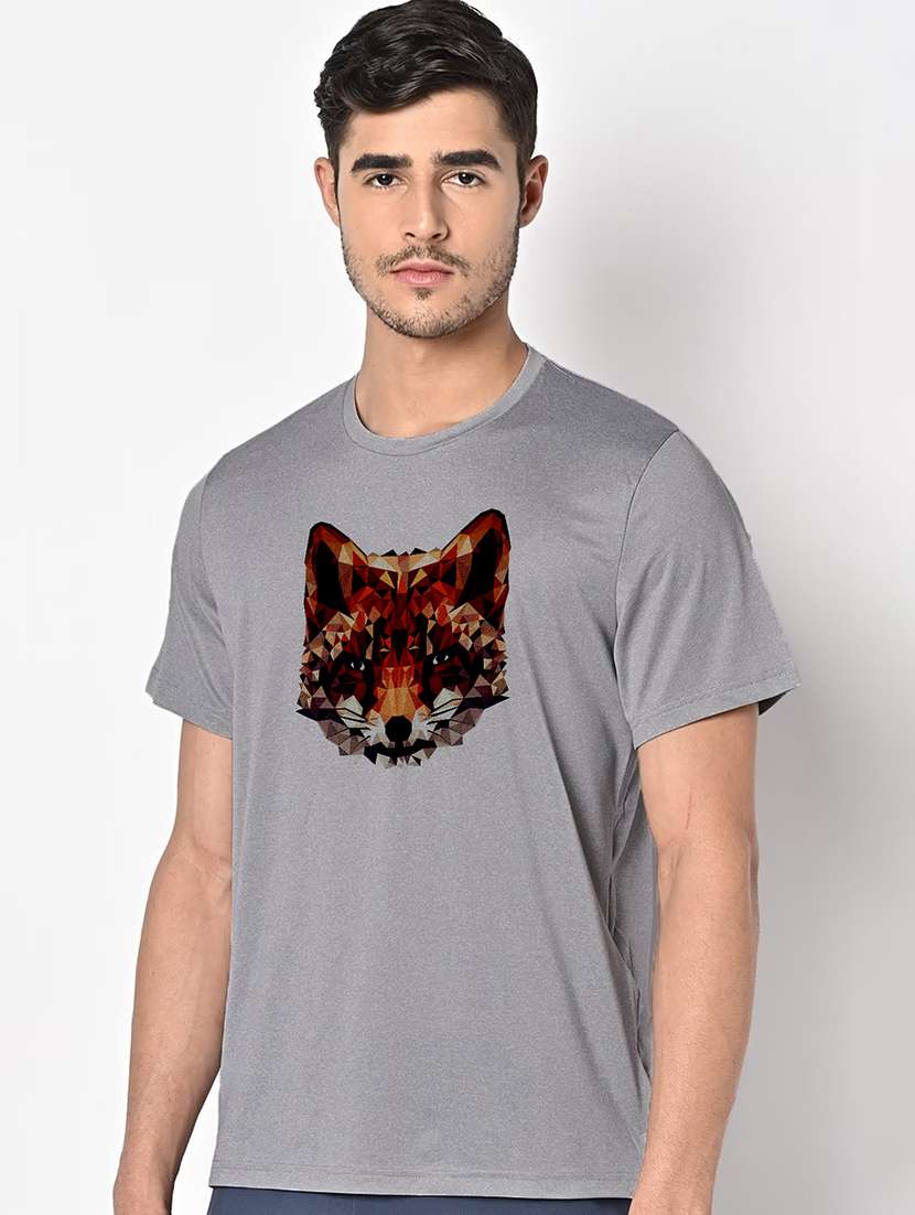 men grey round neck regular fit t-shirt - 21842403 -  Standard Image - 1