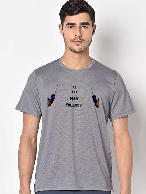 men grey round neck regular fit t-shirt - 21842409 -  Standard Image - 0