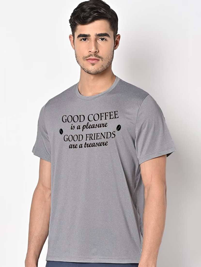 men grey round neck regular fit t-shirt - 21842412 -  Standard Image - 1