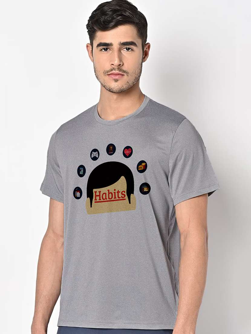 men grey round neck regular fit t-shirt - 21842424 -  Standard Image - 1
