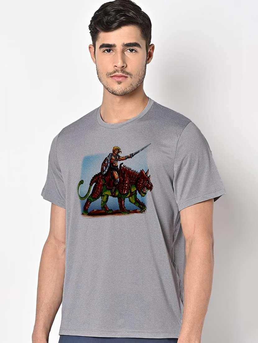 men grey round neck regular fit t-shirt - 21842442 -  Standard Image - 1