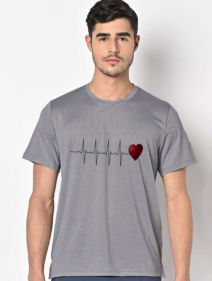 men grey round neck regular fit t-shirt