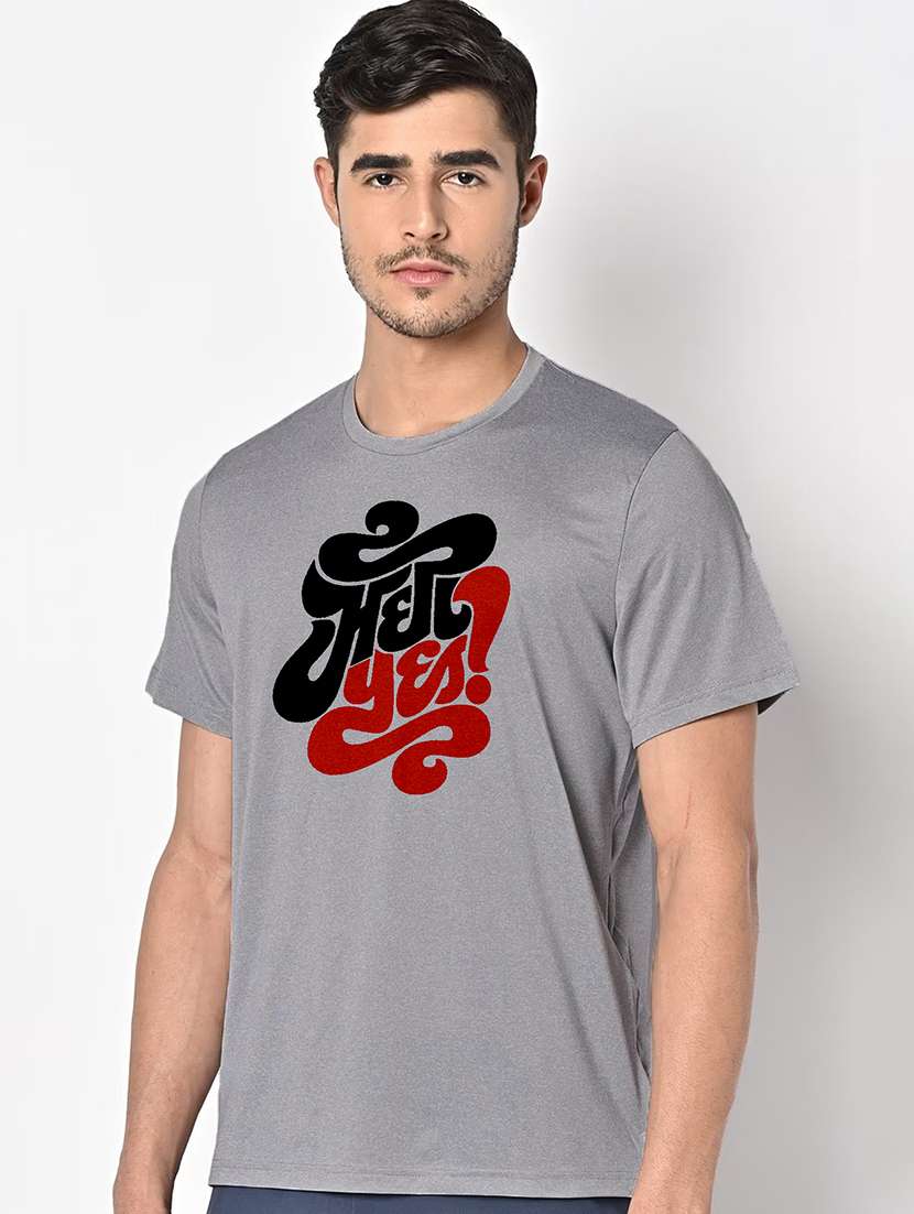 men grey round neck regular fit t-shirt - 21842446 -  Standard Image - 1