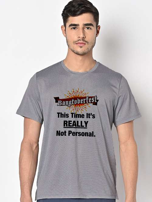 men grey round neck regular fit t-shirt - 21842450 -  Standard Image - 0