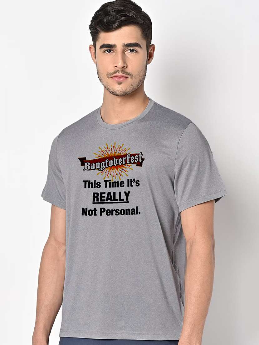 men grey round neck regular fit t-shirt - 21842450 -  Standard Image - 1