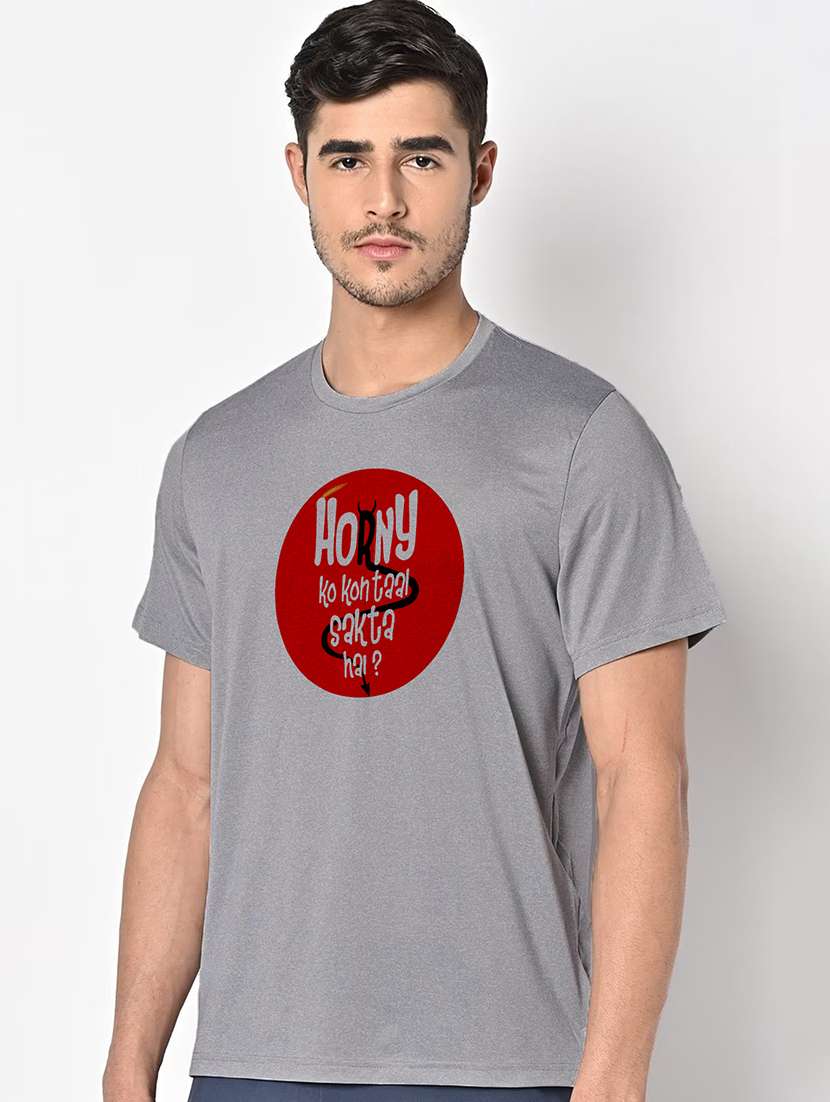 men grey round neck regular fit t-shirt - 21842456 -  Standard Image - 1