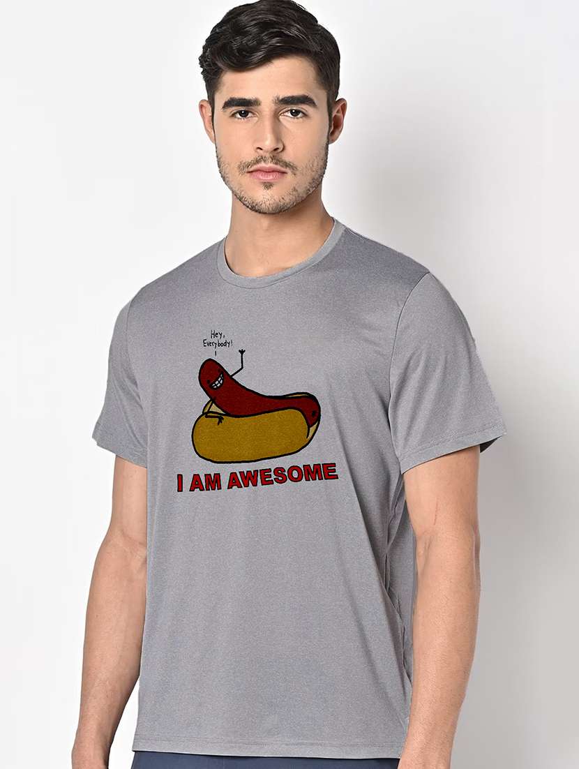 men grey round neck regular fit t-shirt - 21842469 -  Standard Image - 1