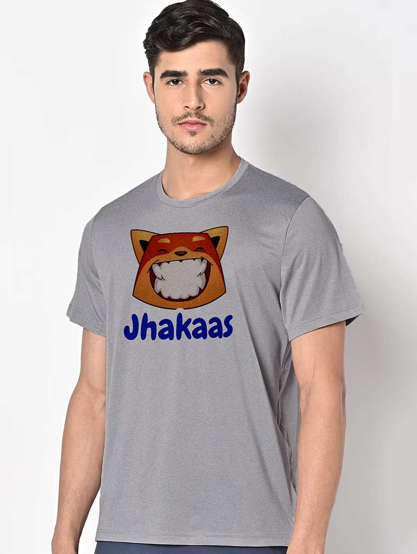 men grey round neck regular fit t-shirt - 21842536 -  Standard Image - 1