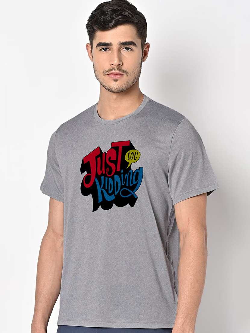 men grey round neck regular fit t-shirt - 21842556 -  Standard Image - 1