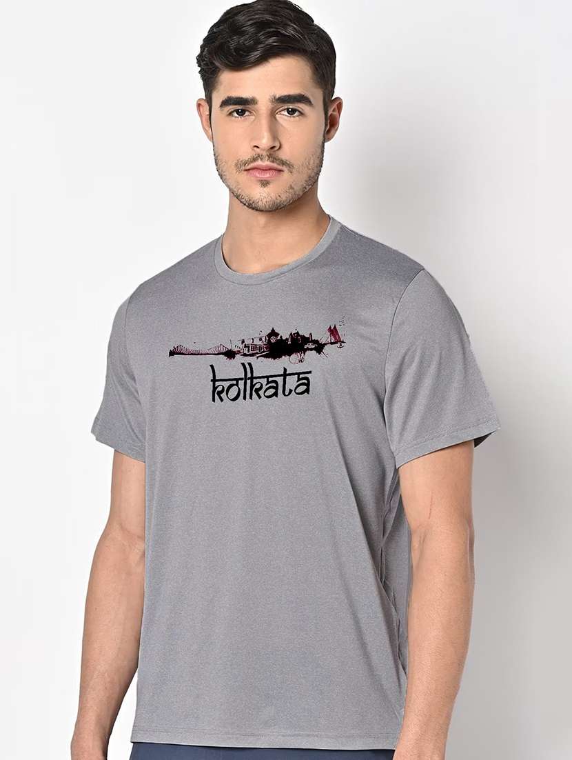 men grey round neck regular fit t-shirt - 21842566 -  Standard Image - 1