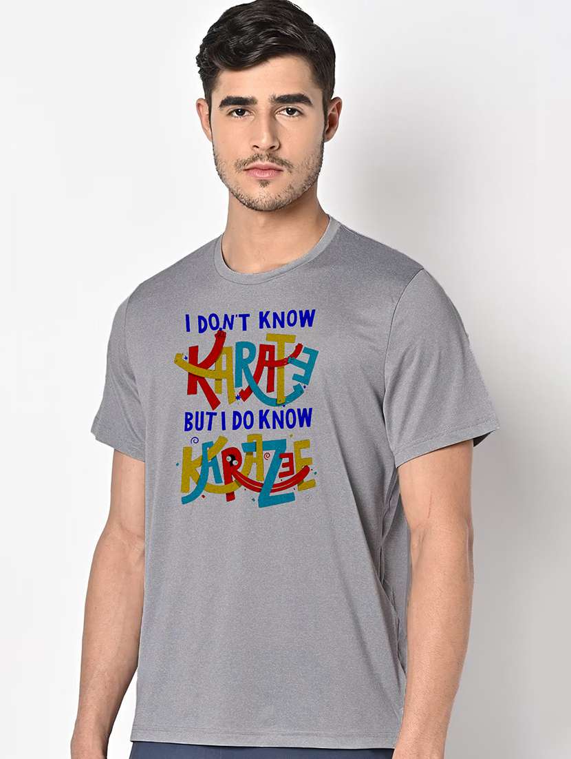 men grey round neck regular fit t-shirt - 21842567 -  Standard Image - 1