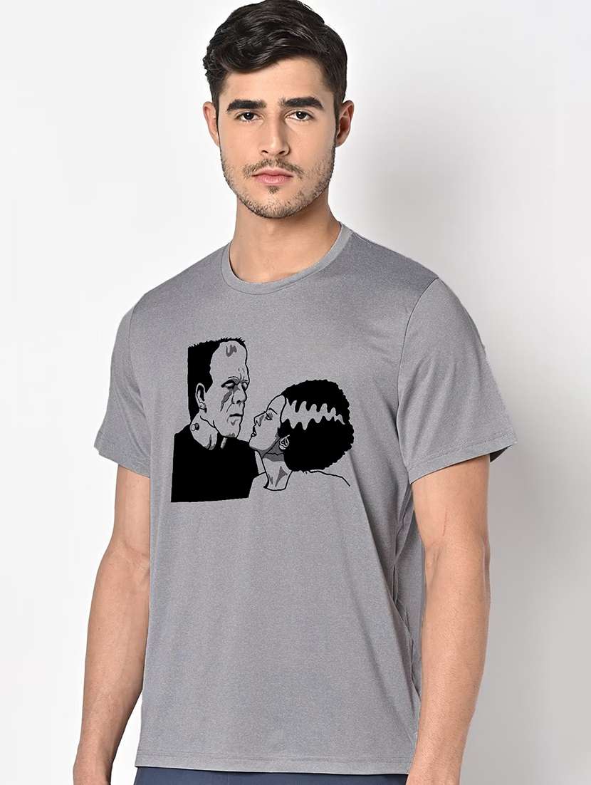 men grey round neck regular fit t-shirt - 21842579 -  Standard Image - 1