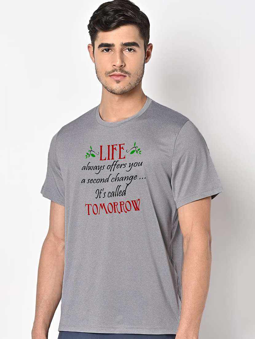 men grey round neck regular fit t-shirt - 21842584 -  Standard Image - 1