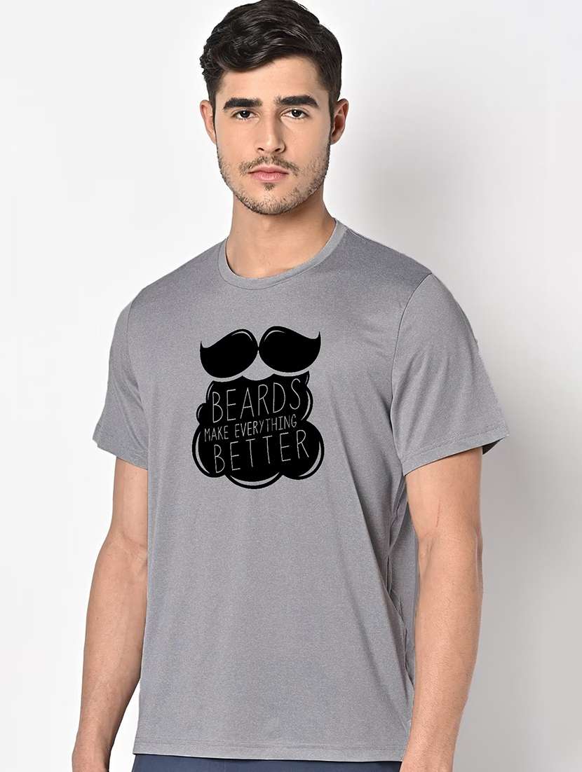 men grey round neck regular fit t-shirt - 21842592 - Standard Image - 1