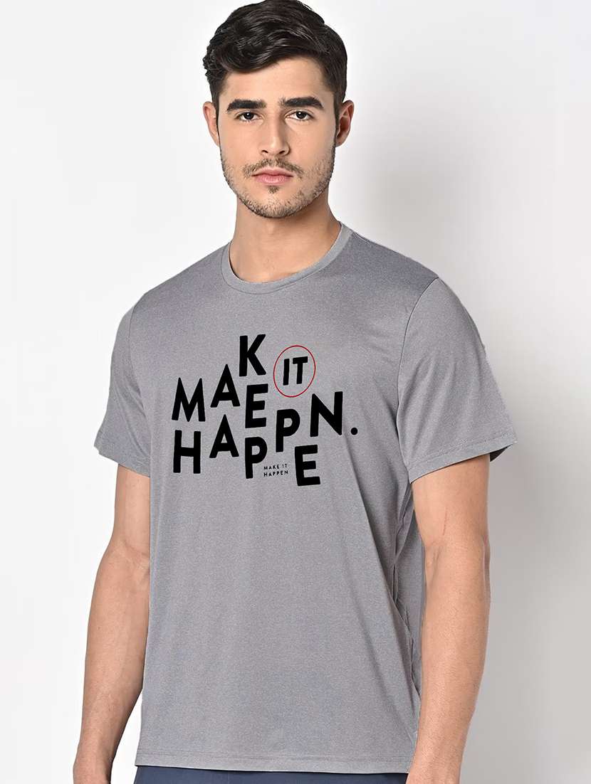 men grey round neck regular fit t-shirt - 21842594 - Standard Image - 1