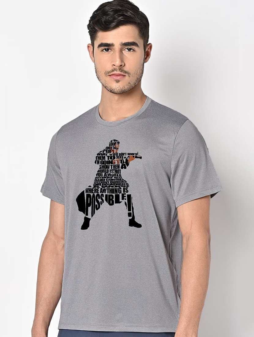 men grey round neck regular fit t-shirt - 21842599 -  Standard Image - 1