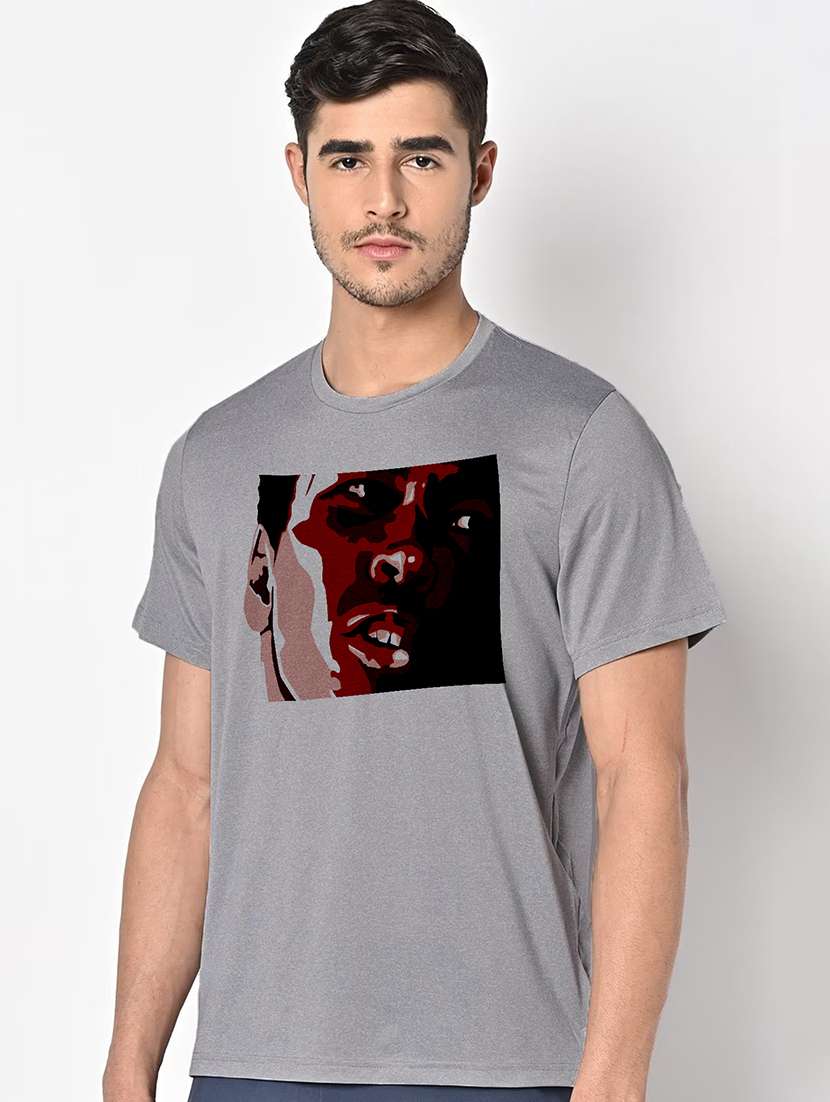 men grey round neck regular fit t-shirt - 21842602 -  Standard Image - 1