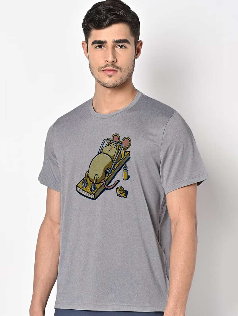 men grey round neck regular fit t-shirt - 21842612 -  Standard Image - 1