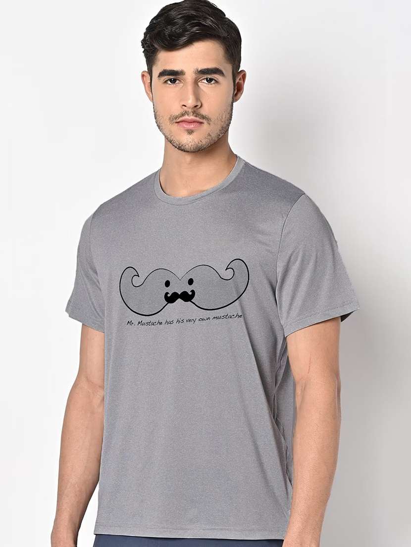 men grey round neck regular fit t-shirt - 21842619 -  Standard Image - 1