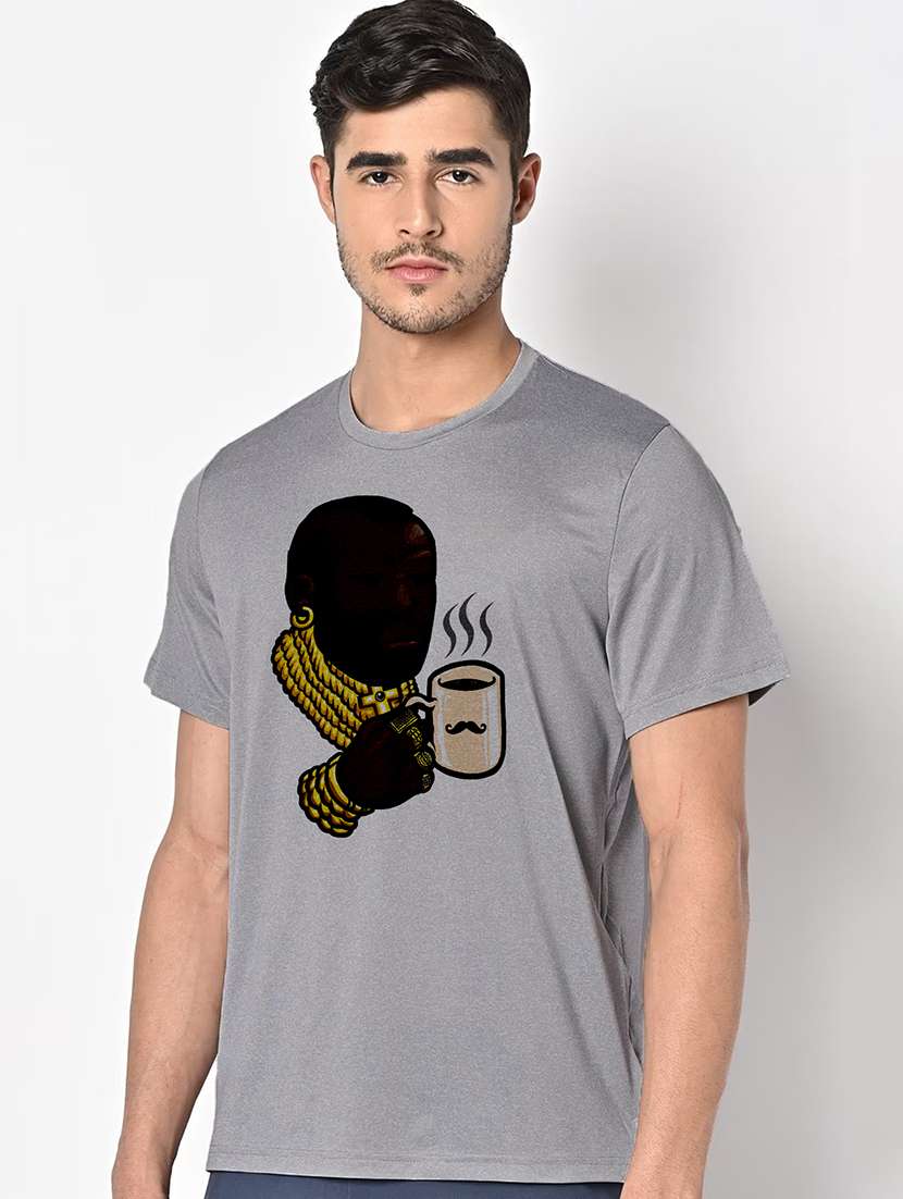 men grey round neck regular fit t-shirt - 21842622 -  Standard Image - 1