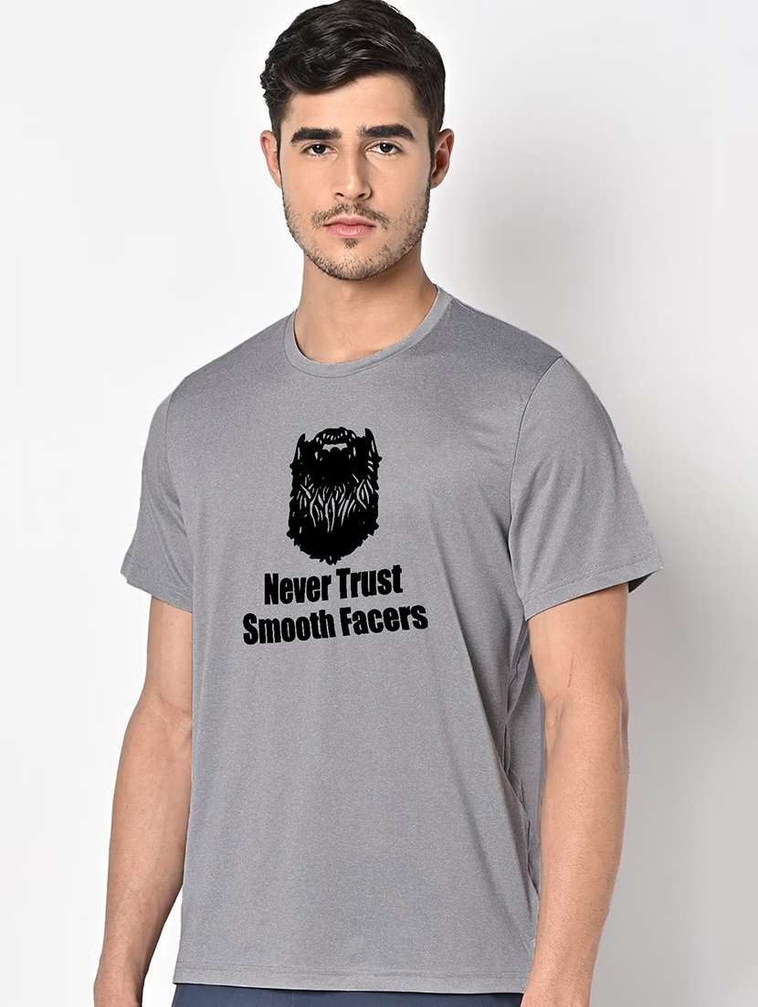 men grey round neck regular fit t-shirt - 21842631 -  Standard Image - 1