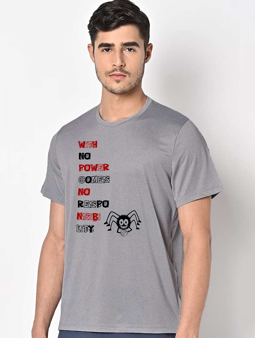 men grey round neck regular fit t-shirt - 21842635 - Standard Image - 1