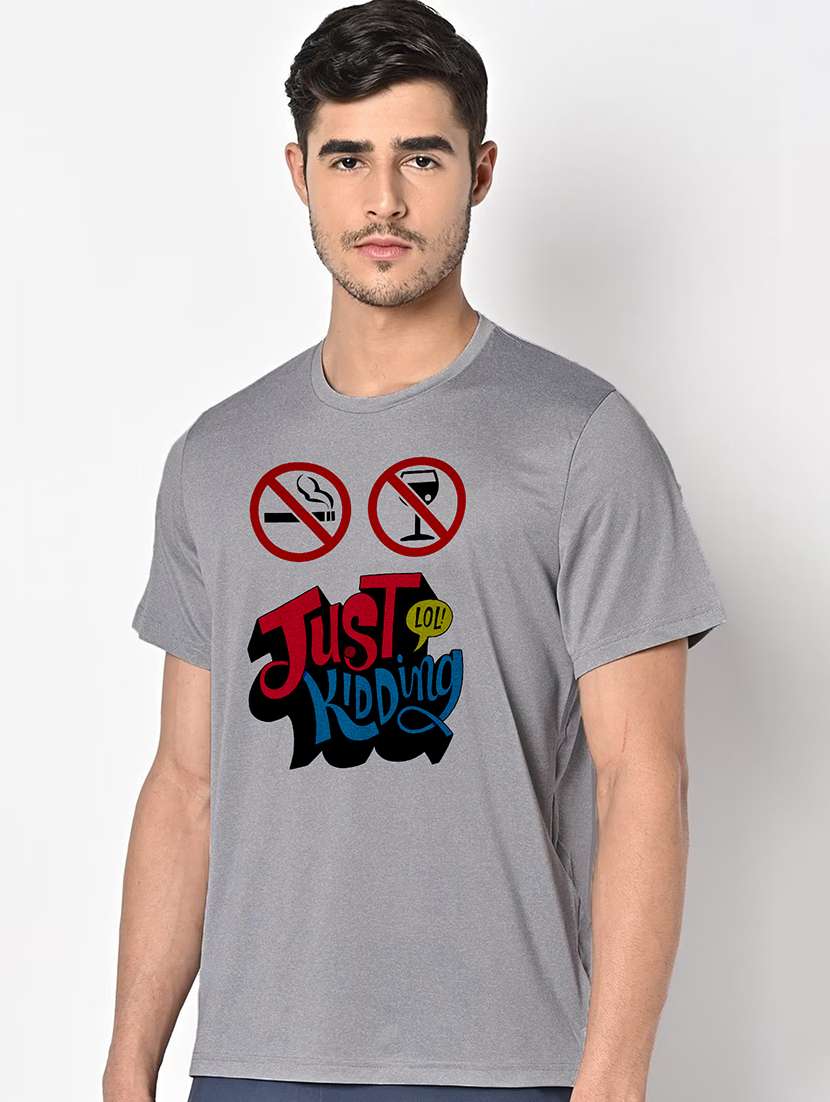 men grey round neck regular fit t-shirt - 21842638 -  Standard Image - 1