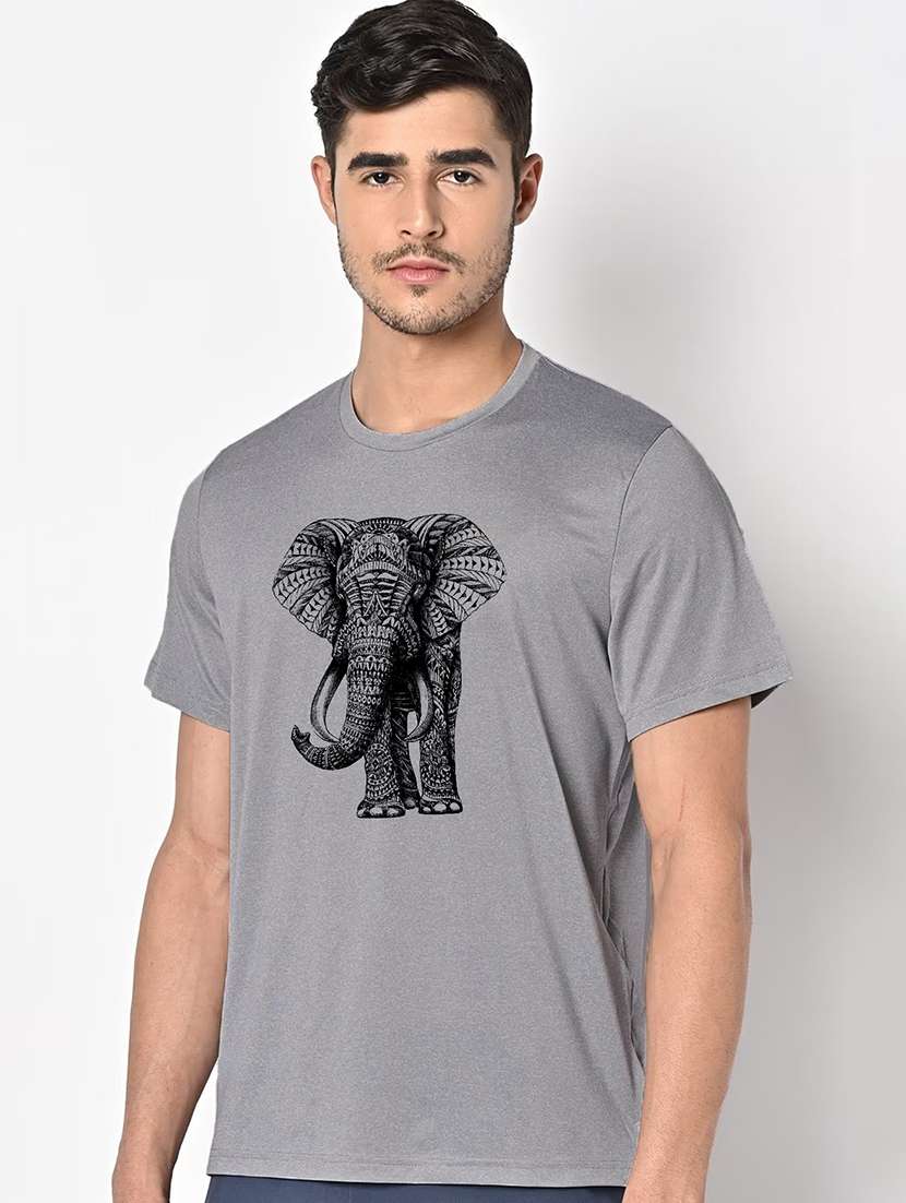 men grey round neck regular fit t-shirt - 21842646 -  Standard Image - 1