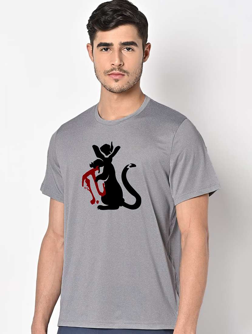 men grey round neck regular fit t-shirt - 21842654 -  Standard Image - 1