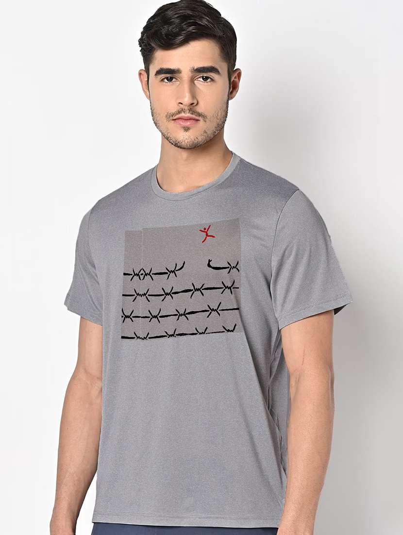 men grey round neck regular fit t-shirt - 21842669 -  Standard Image - 1