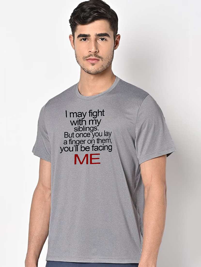 men grey round neck regular fit t-shirt - 21842672 -  Standard Image - 1