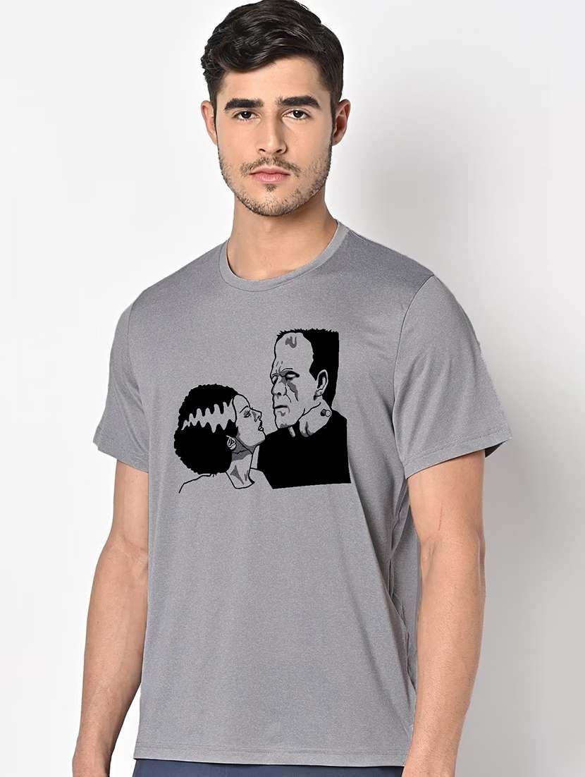 men grey round neck regular fit t-shirt - 21842678 -  Standard Image - 1