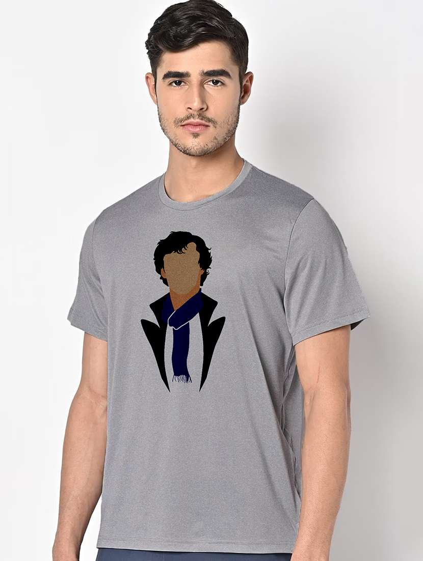 men grey round neck regular fit t-shirt - 21842695 -  Standard Image - 1