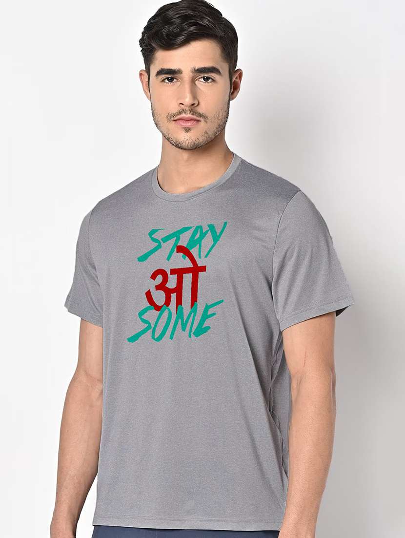 men grey round neck regular fit t-shirt - 21842712 -  Standard Image - 1