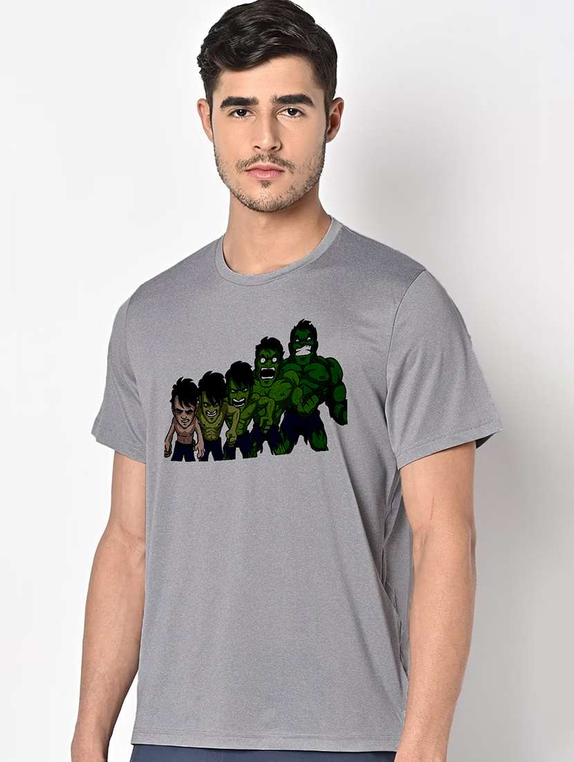 men grey round neck regular fit t-shirt - 21842713 -  Standard Image - 1