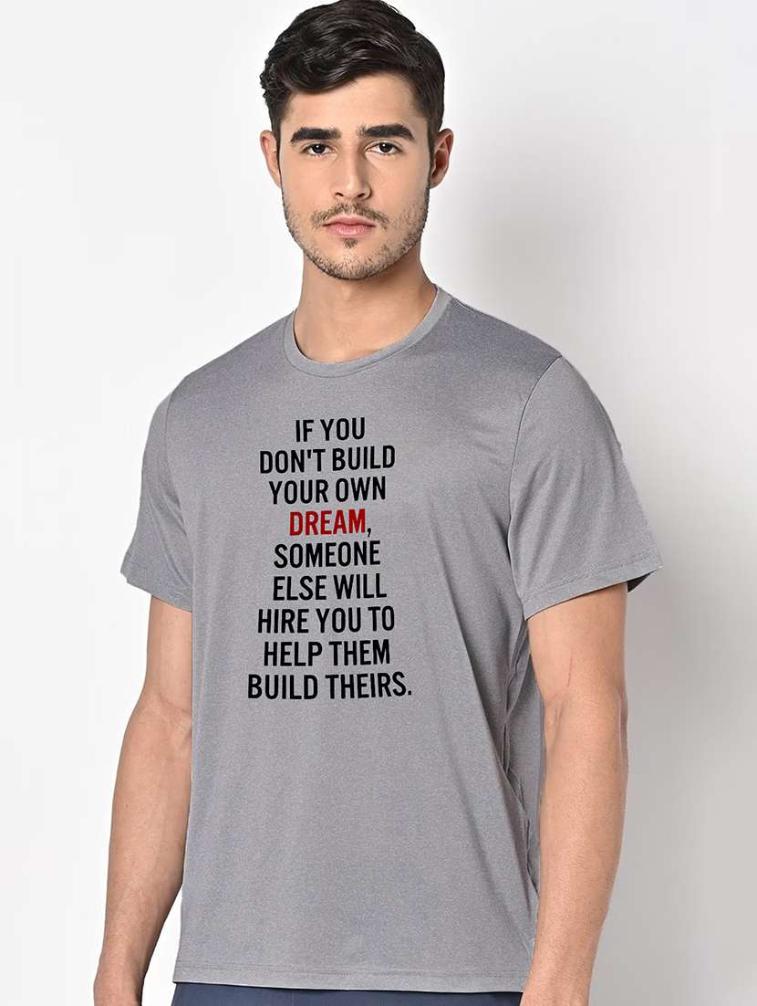 men grey round neck regular fit t-shirt - 21842724 - Standard Image - 1