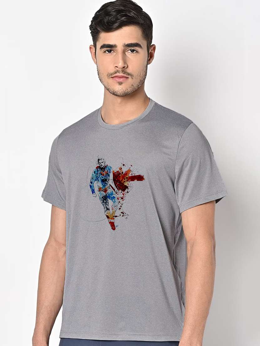 men grey round neck regular fit t-shirt - 21842725 -  Standard Image - 1