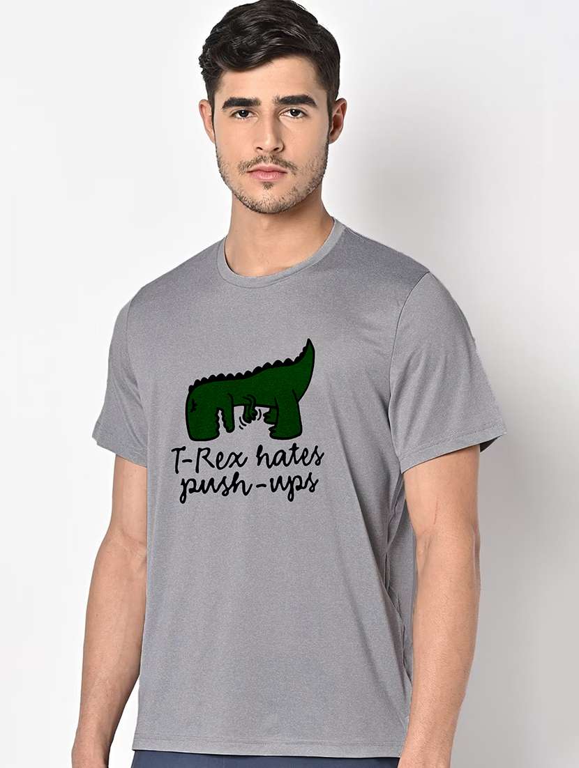 men grey round neck regular fit t-shirt - 21842730 -  Standard Image - 1