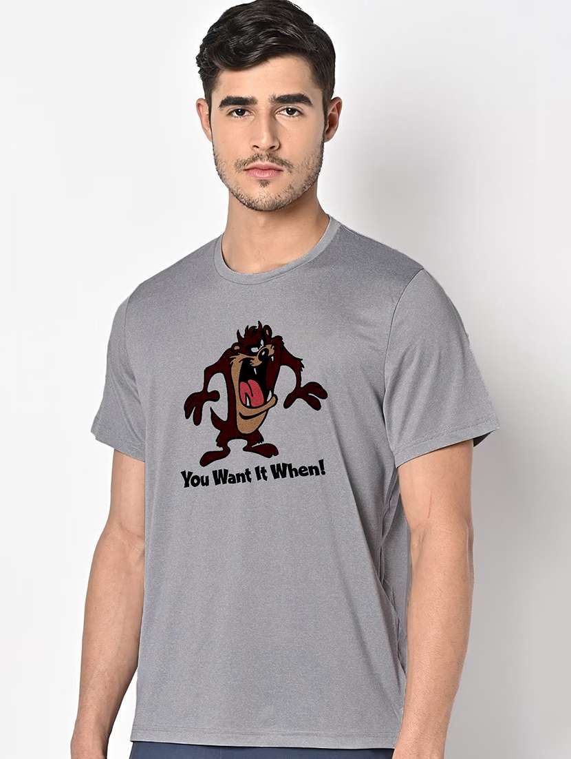 men grey round neck regular fit t-shirt - 21842733 -  Standard Image - 1